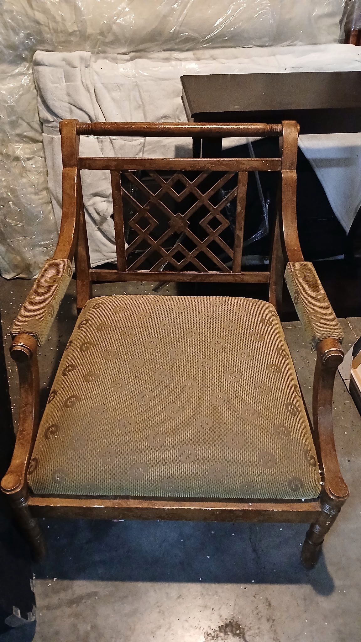 Vintage Wooden Armchair with Upholstered Seat