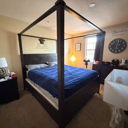 Cal King Canopy Bed, Dresser, Chest, Nightstand
