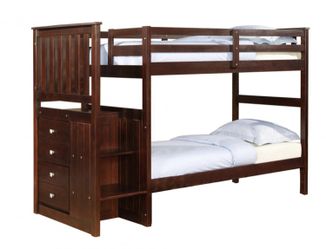 Solid Wood Espresso STAIRCASE Bunk Bed with STORAGE $39 Down!