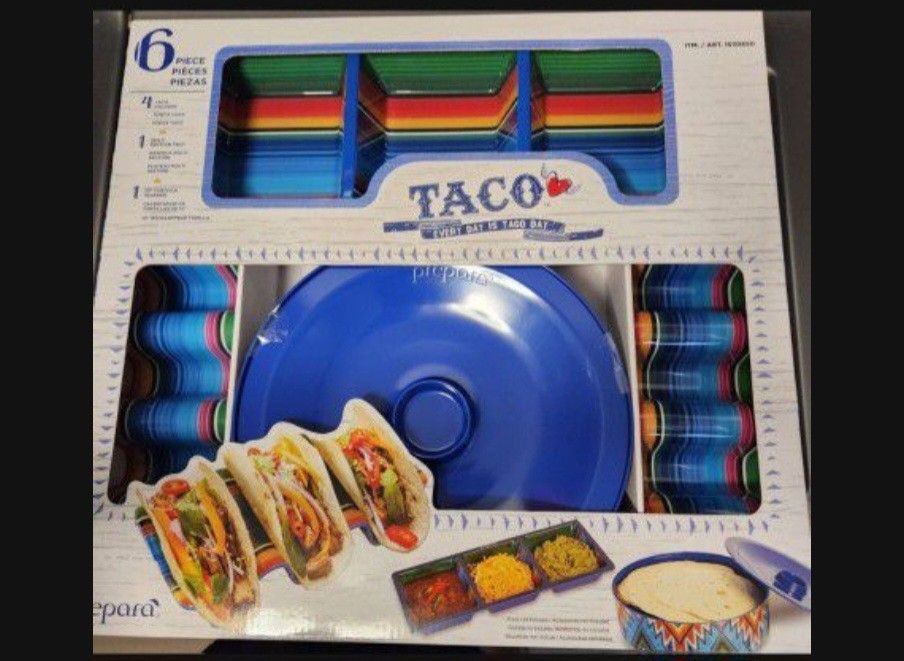 6 Piece Taco Stands And Multi Section Tray..new