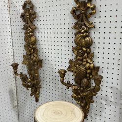 1966 Homco Syroco Vintage Fruit Wall Plaque Set of 2 | Gold Bronze Tone Retro Wall Hanging Home Decor Hollywood Regency Boho Grandmillenial