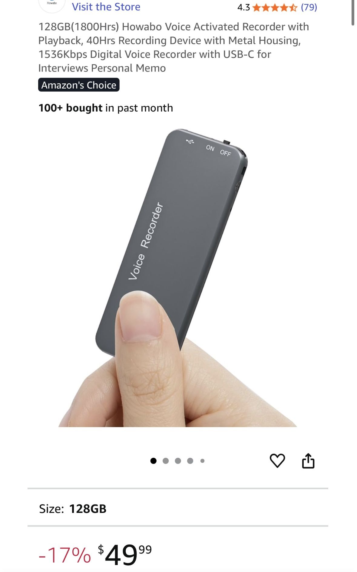 New! 128GB(1800Hrs) Howabo Voice Activated Recorder with Playback, 40Hrs Recording Device with Metal Housing, 1536Kbps Digital Voice Recorder with USB