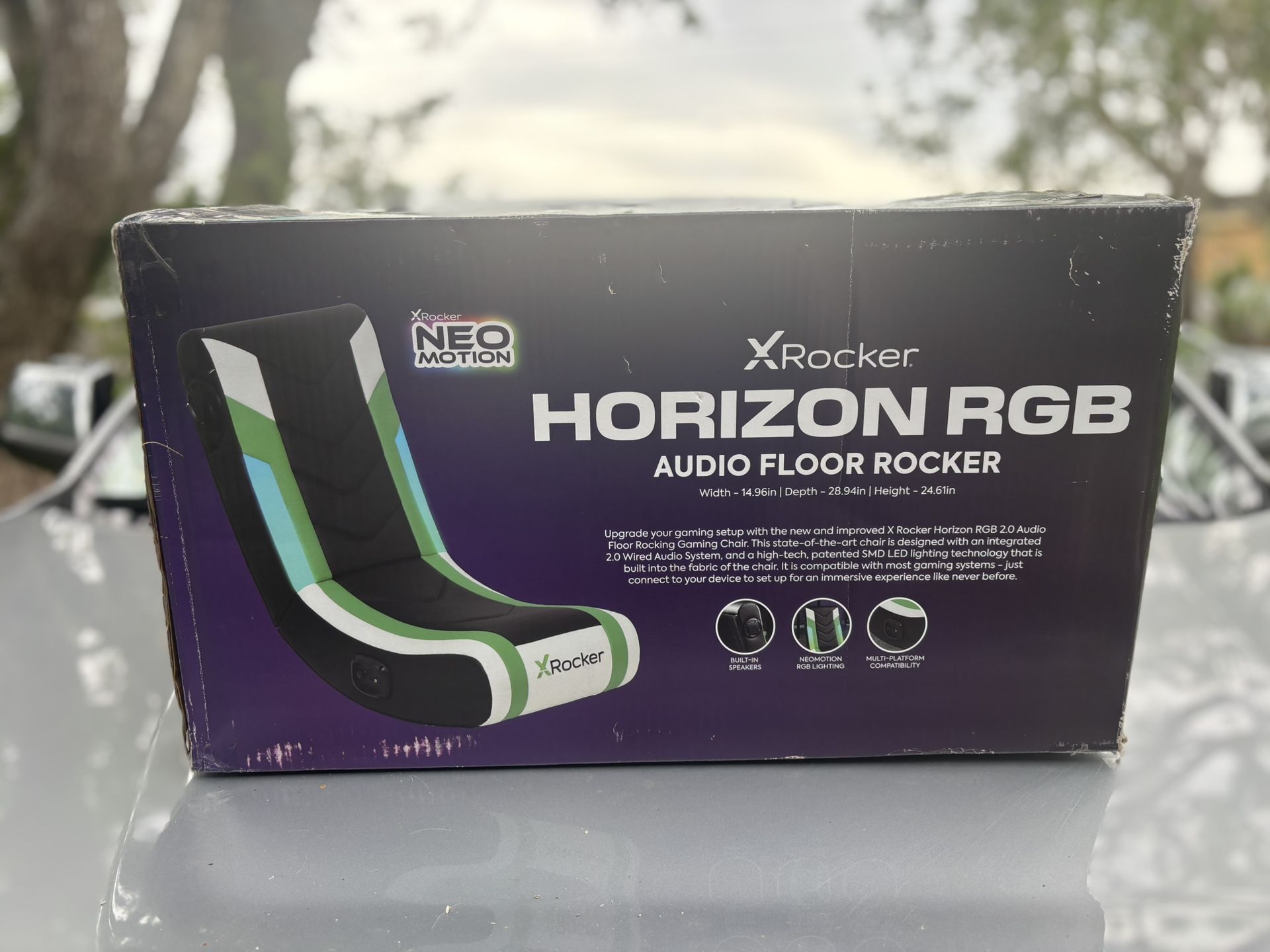 X Rocker Horizon RGB LED Audio Floor Rocker Gaming Chair Green/Black/White