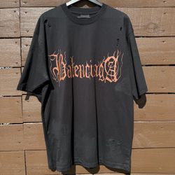 Balenciaga Metal Logo Distressed Oversized T-Shirt
