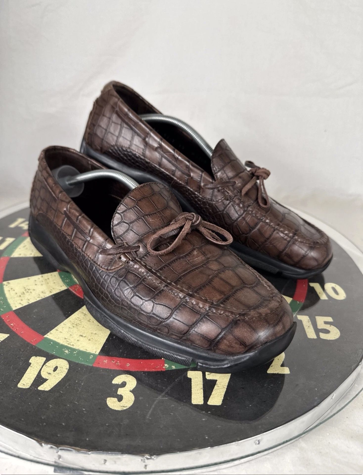 Cole Haan Gunnison Chunky Faux Croc Leather Driving Loafer Brown Shoes Men 13