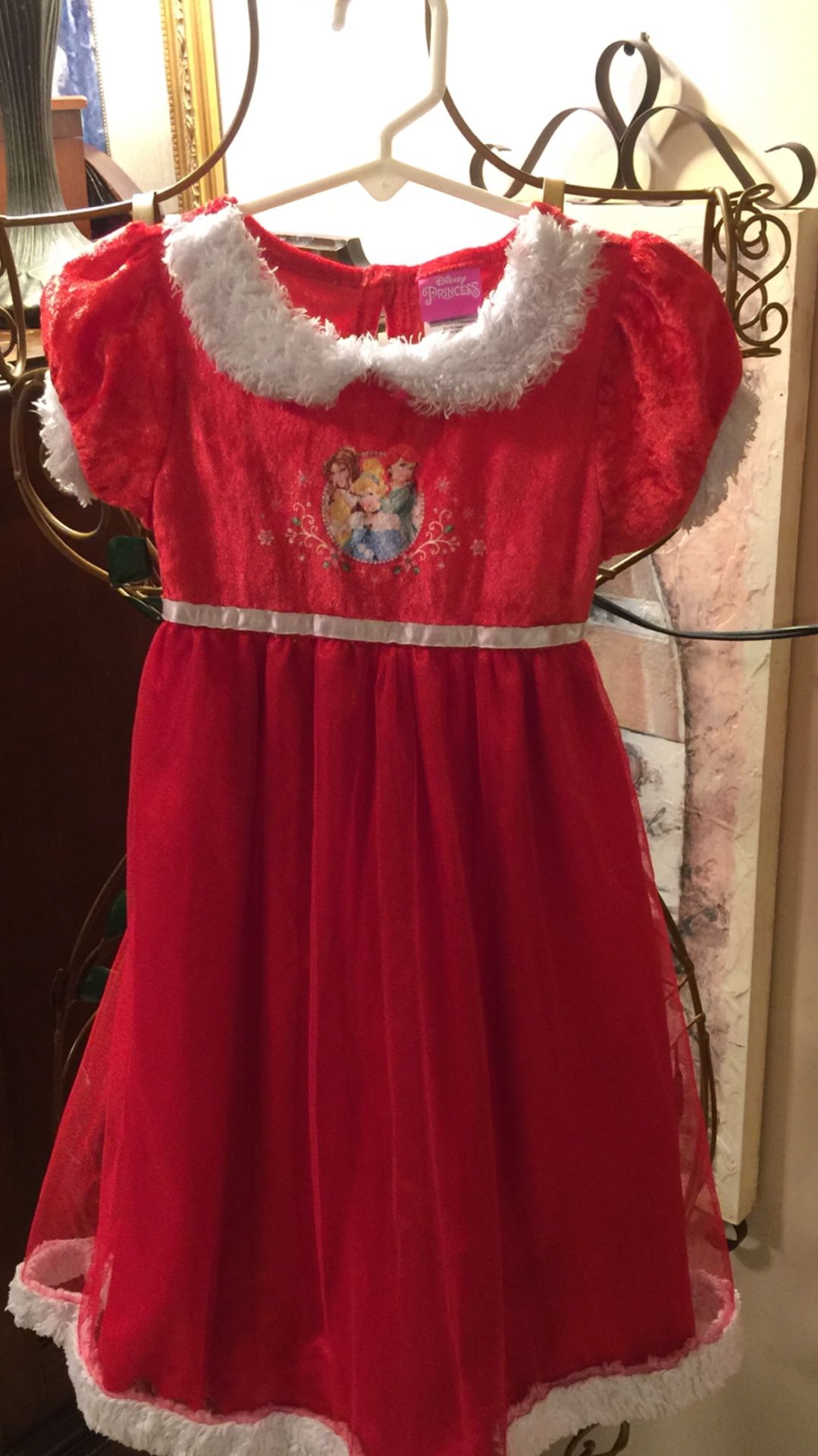 Perfect!! For the Princess crushed red velvet top with fur trim long full bottom silky with sheer soft tulle & sweet pic of belle Cinderella & Ariel