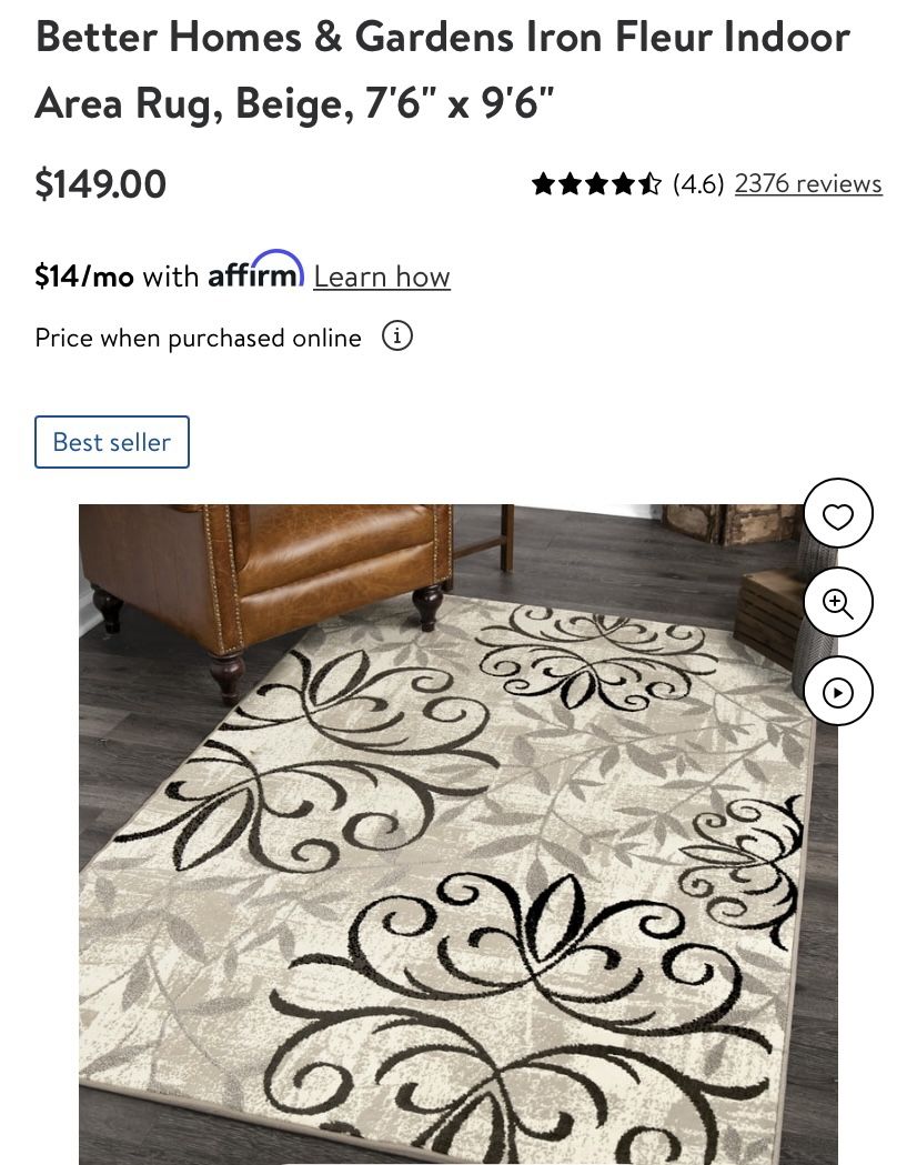 Better Homes & Gardens Iron Fleur Indoor Area Rug, Beige, 76 x 96