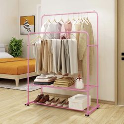 Pink Clothing Rack with Shelf