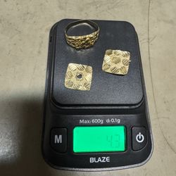 10 K Gold Nugget Ring And 10 K Gold Earings 