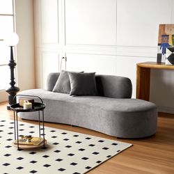 Container Furniture Direct 90" Curved Sofa with Throw Pillows, 4 Seater Luxury Velvet Couch with Half Moon Design and High-Density Foam, Ideal for Mod