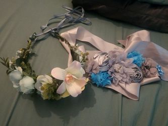 Floral Crown and Sash Set