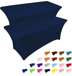 IVAPUPU 2 Pack 6FT Table Cloth for Rectangular Fitted Events Stretch Jean Blue Table Covers Washable Spandex Tablecloth Protector for Party, Wedding,