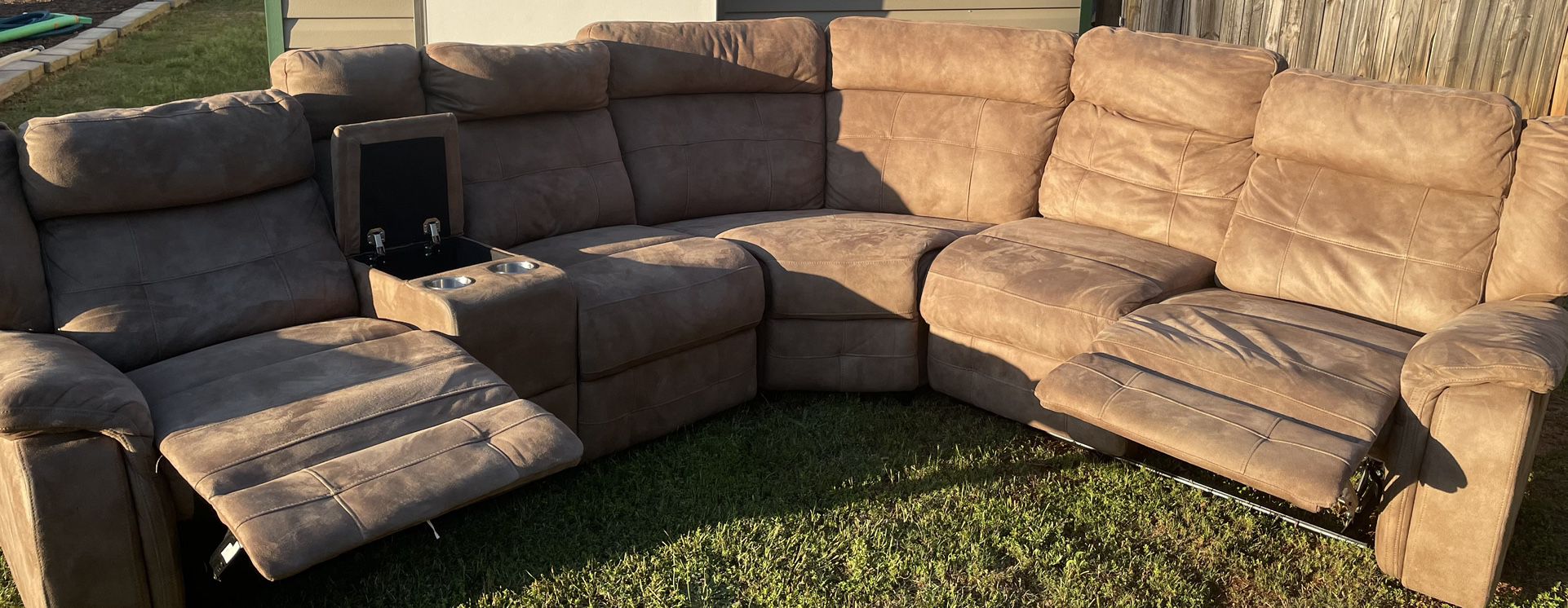 Beige/Tan Double Reclining Sectional Couch