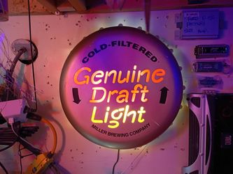 Miller genuine draft light bottle cap sign