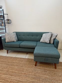 Mid Century 86” Sofa + Ottoman Teal