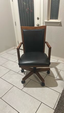 Wood Frame Office Chair with Black Upholstery