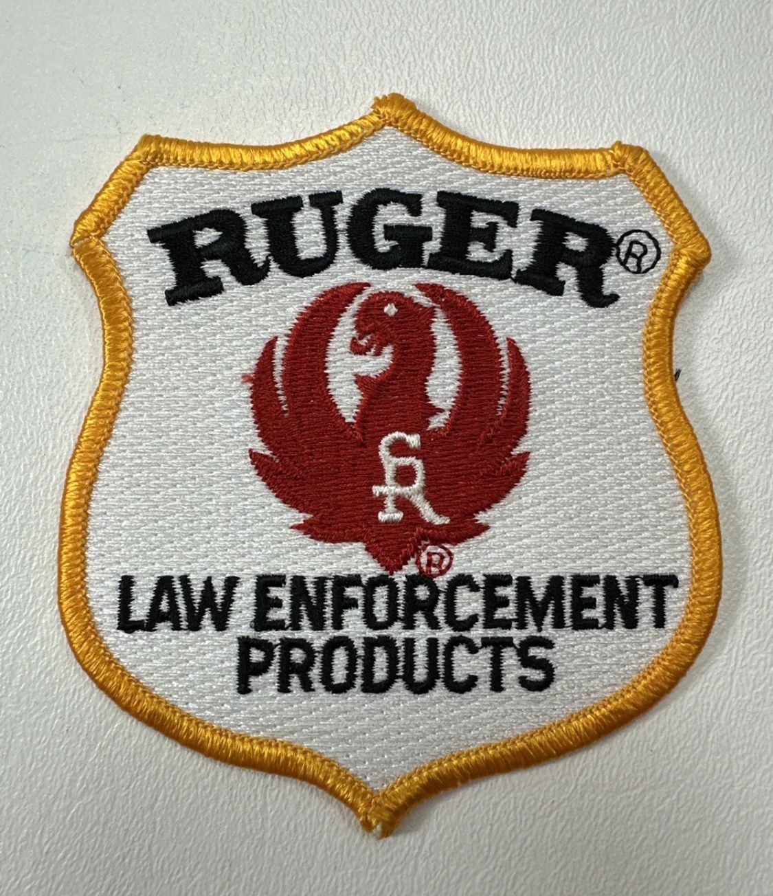 RUGER Law Enforcement - Embroidered 4"x 3.5" Shield Patch White Red Gold - NEW