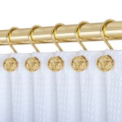 Hollow Ball Shower Curtain Hooks for Bathroom, Rust Resistant Shower Curtain Hooks Rings, Set of 12, Gold