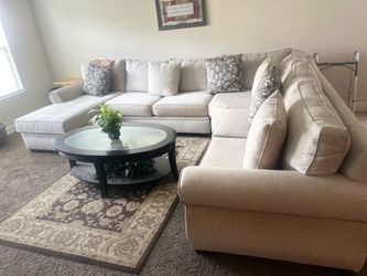 Cream Sectional with Ottoman