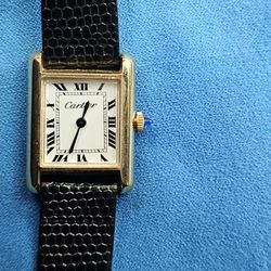 Cartier 18k Gold Plated Vermeil Tank Ladies Wind Up Watch