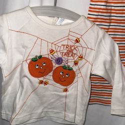 BNWT Girls Halloween Shirt & Pant Set, Size 6 Months, Cute Embroidered Deisgn