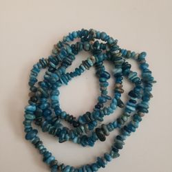 Blue Apatite Gemstone Chip Necklace 34" Long. F11