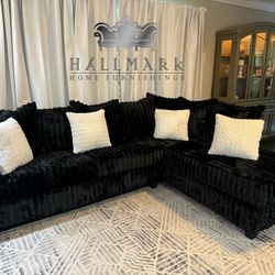 Black Fluffy Sectional Couches