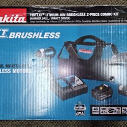 Makita
18V LXT Lithium-Ion Brushless Cordless Hammer Drill and Impact Driver Combo Kit (2-Tool) w/ (2) 4Ah Batteries, Bag