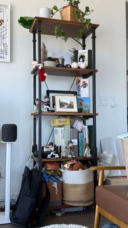 Wood & black metal bookshelf