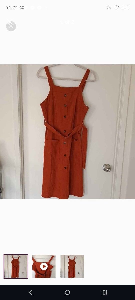 Orange Brown Rust Corduroy Overall Button Tie Dress Size Small
