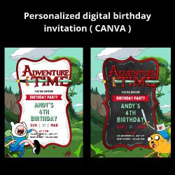 Adventure Time Birthday Invitation Digital File Download 