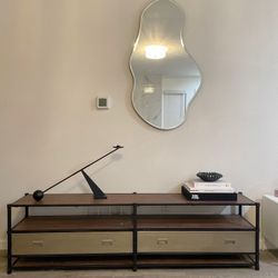 Industrial  Glam Brass Front Media Cabinet 