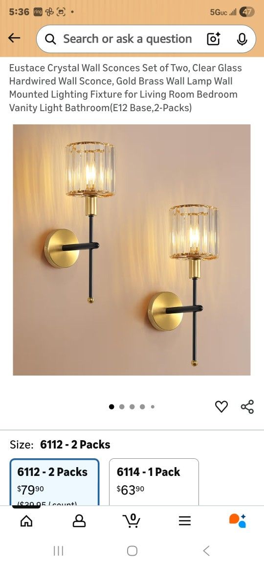 Wall Scones Set Gold Brass