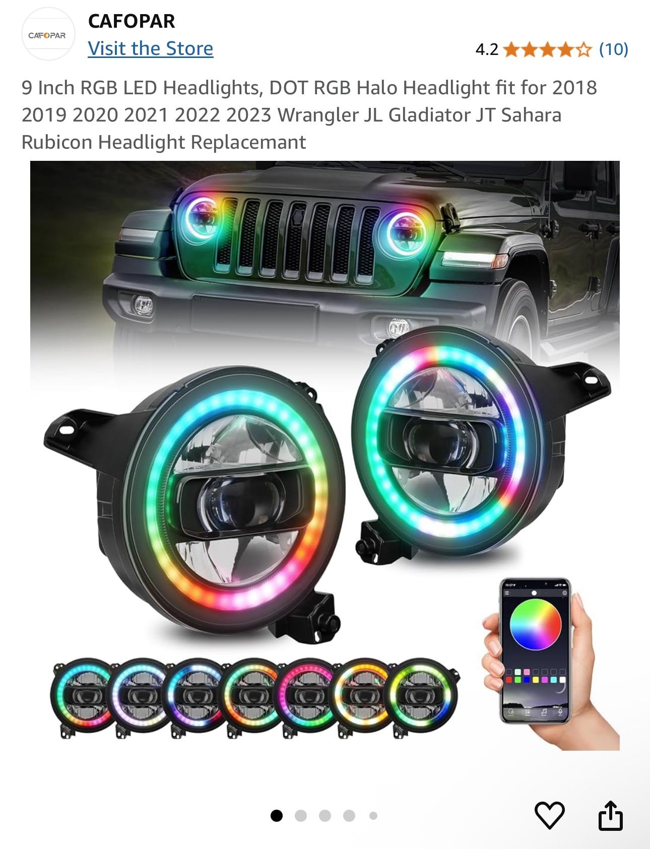 9 Inch RGB LED Headlights, Jeep