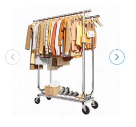 Sakugi Silver Heavy Duty Steel Rolling Clothing Rack with Lockable Wheels and Anti Slip Stoppers 650-lb