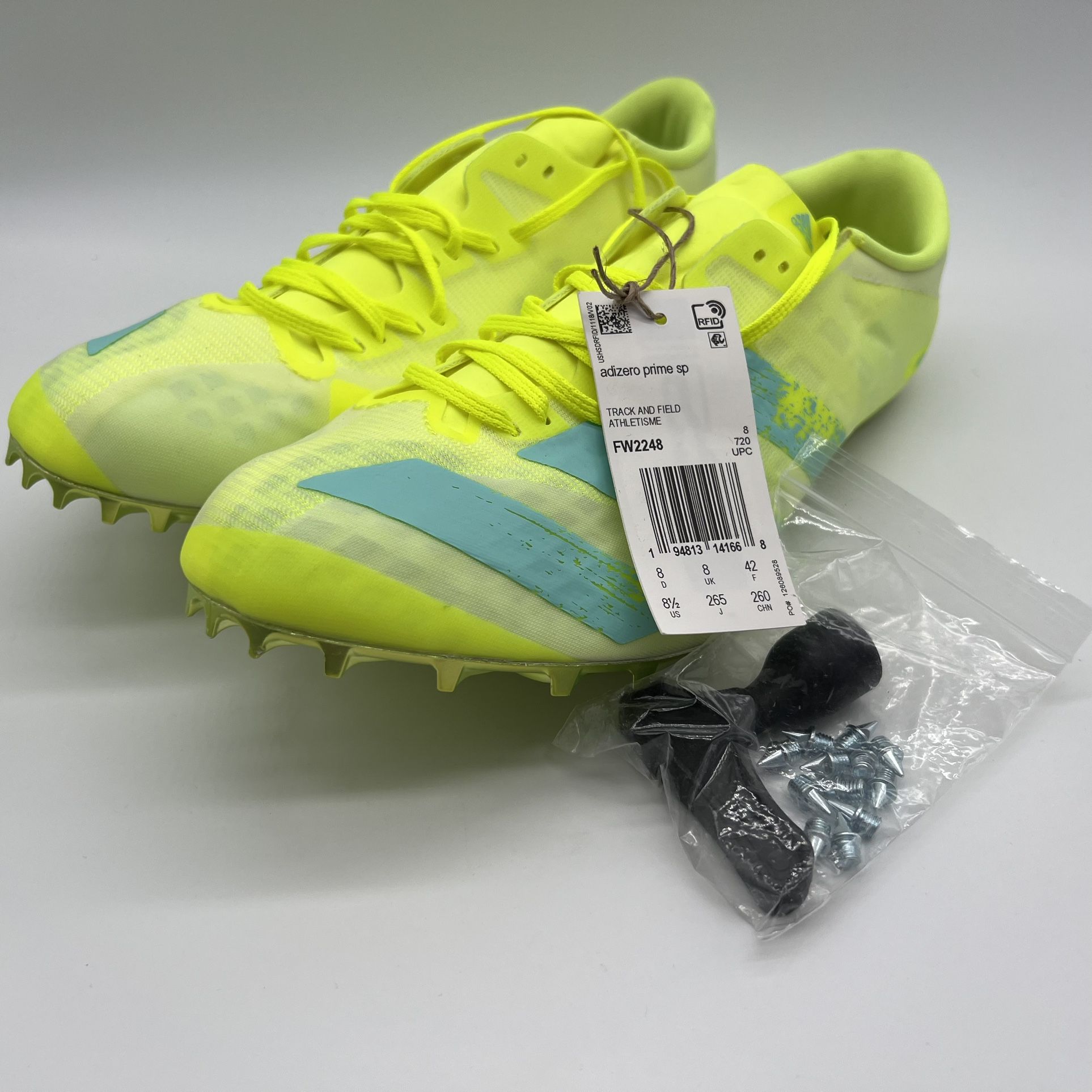 Adidas Adizero Prime Sprint Spikes Solar Yellow Clear Aqua Mens