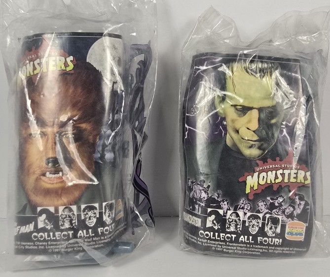 Burger King 1997 Universal Studio Monsters Set of 2 Frankenstein Wolfman New