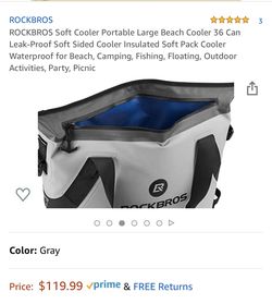 5 stars 3 Reviews ROCKBROS Soft Cooler Portable Large Beach Cooler 36 Can Leak-Proof Soft Sided Cooler Insulated Soft Pack Cool (6G)