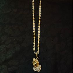 Gold Praying Hands Chain Set
