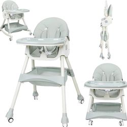 4-in-1 Baby High Chair, High Chairs for Babies and Toddlers with Removable Tray and Adjustable Backrest & Height, Convertible & Foldable, Grows with B