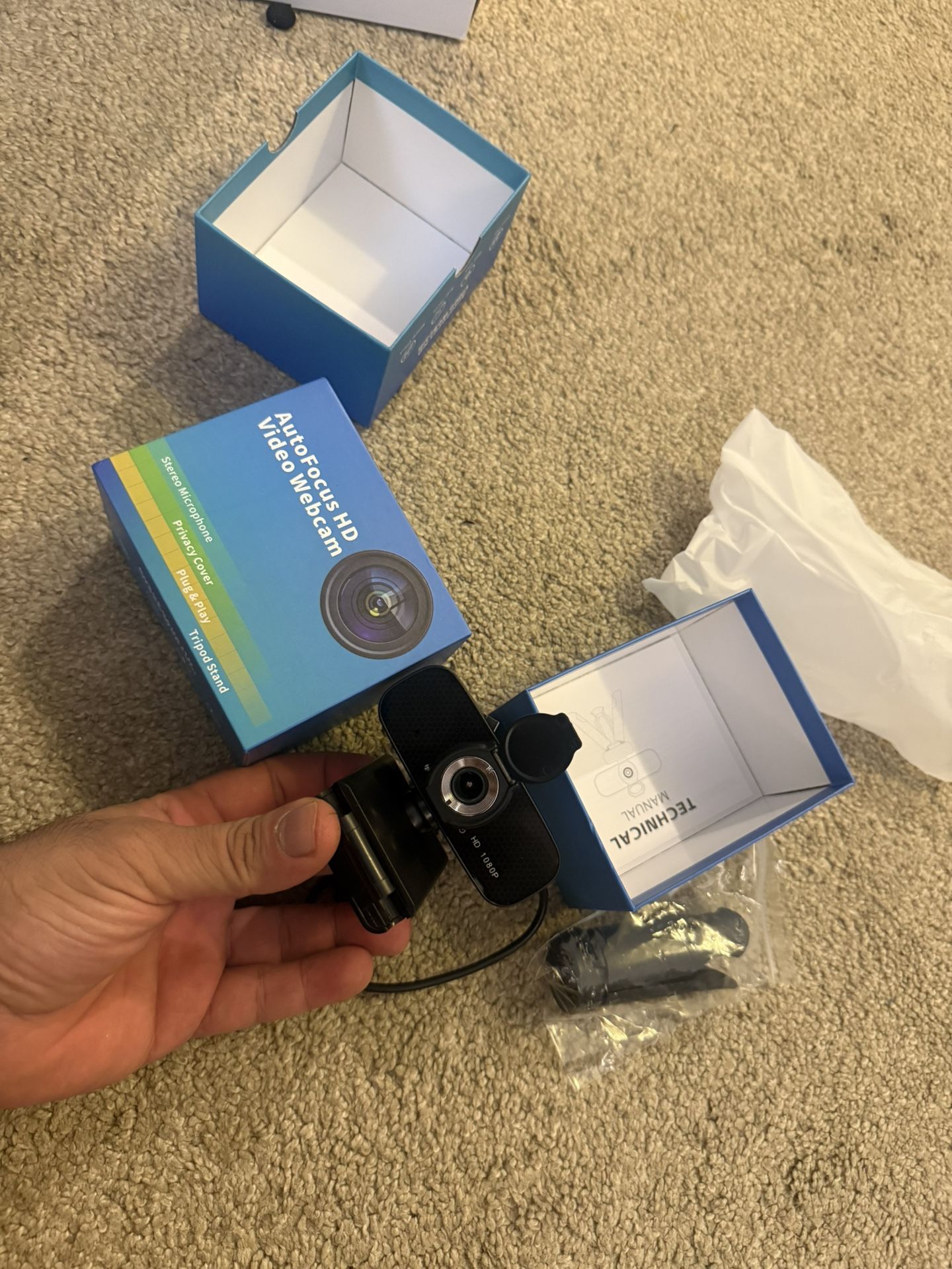Full HD Webcam with Built-in Microphone and Rotatable Tripod, 1080P Video and Wide Angle Camera, Privacy Cover, for Desktop PC or Laptop Computer  New