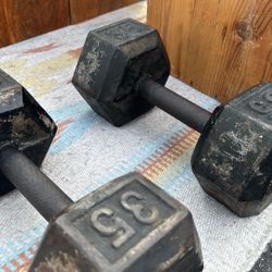 *original* Vintage 35LB Iron Dumbbells, Set Of Two 