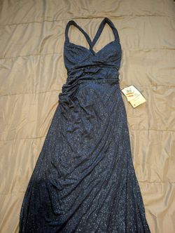 Long Sparkly Blue Dress, Leg Slit