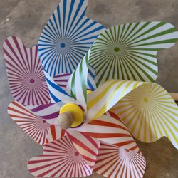 Garden Wind Spinner, 30 Inches Tall, Large Multiple Colors On A Solid Wood Stake, Catches Wind & Spins Freely