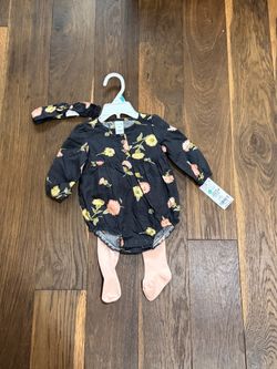New Baby Girl Floral Romper Set with Tights and Headband