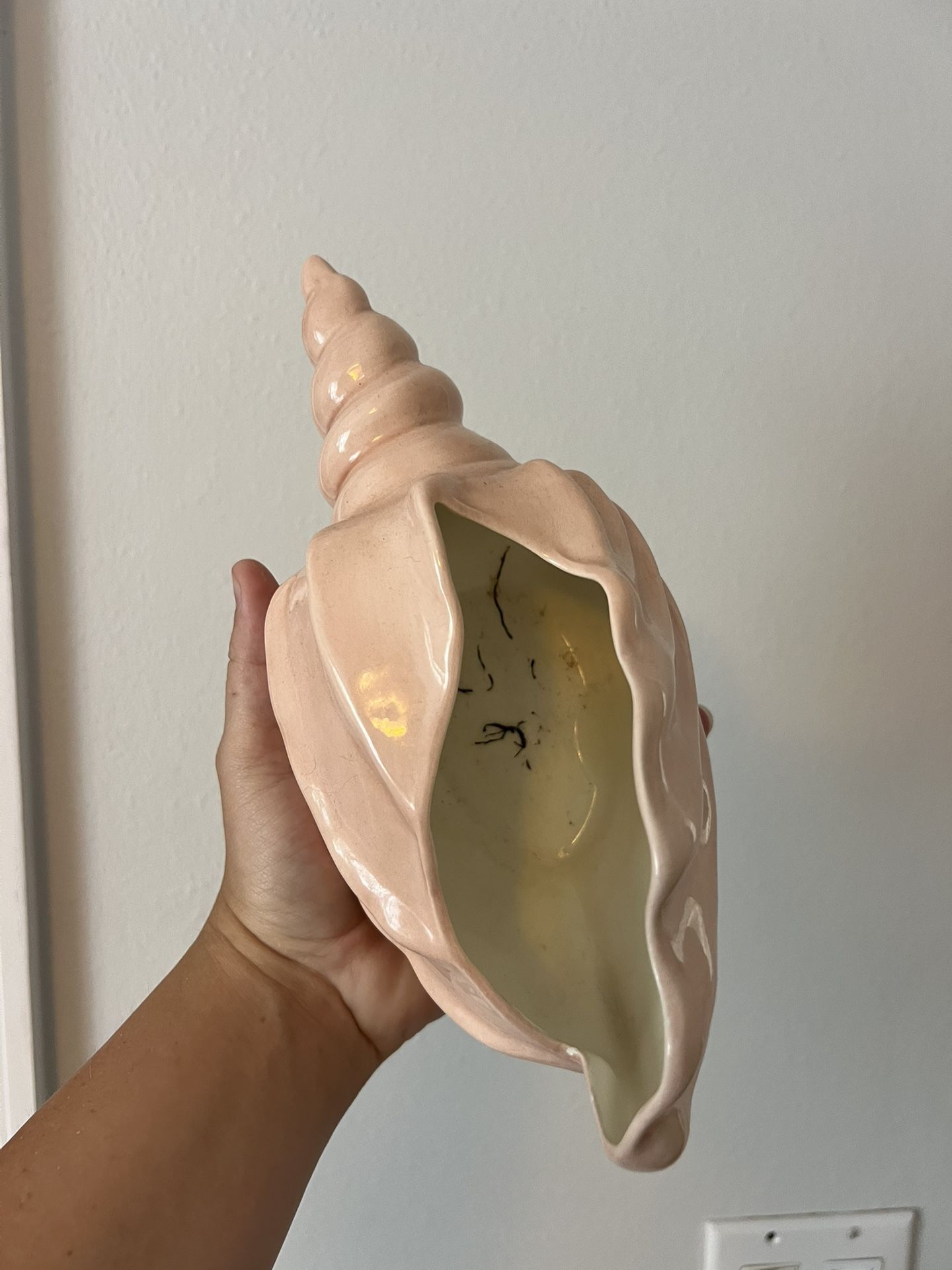 Pink seashell plant holder planter decor small chip shown