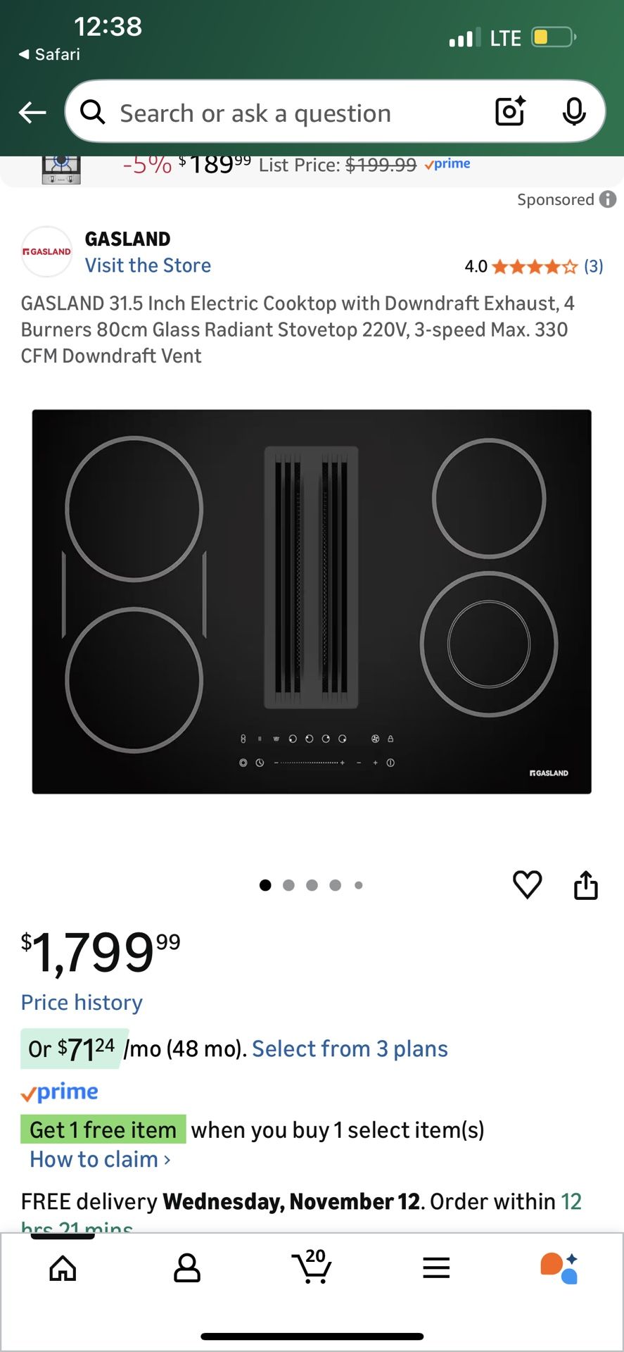 Gasland Downdraft Cooktop 