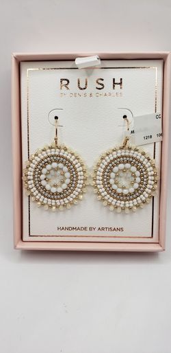 RUSH By Denise & Charles Bead Handmade By Artisan White & Gold Tones. 