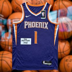 NIKE DRI FIT NBA PHOENIX SUNS DEVIN BOOKER ICON EDITION SWINGMAN MENS BASKETBALL JERSEY SIZE LARGE 48 PURPLE ORANGE WHITE NEW