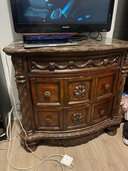 Ornate Wood Chest of Drawers with Marble Top